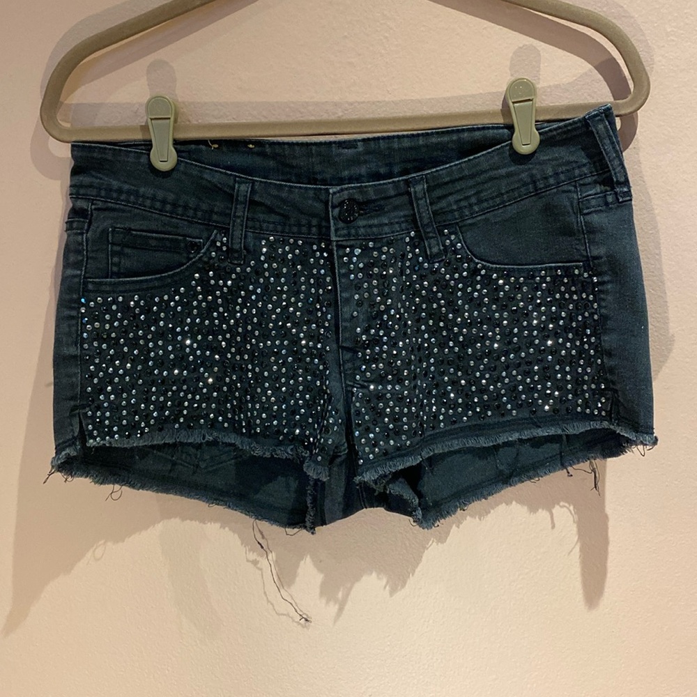 H&M black rhinestones denim shorts size 8